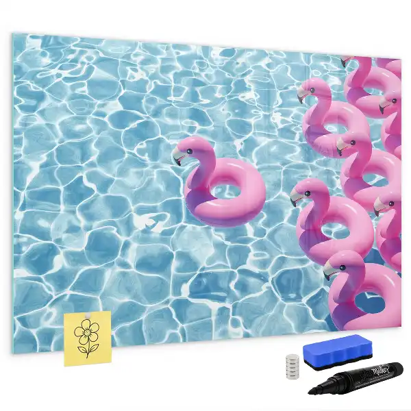 Beschrijfbaar glazen magneetbord met design opblaasbare flamingo's