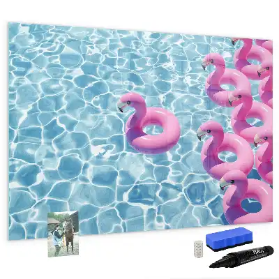 Beschrijfbaar glazen magneetbord met design opblaasbare flamingo's