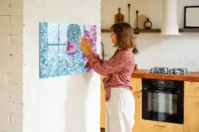 Beschrijfbaar glazen magneetbord met design opblaasbare flamingo's