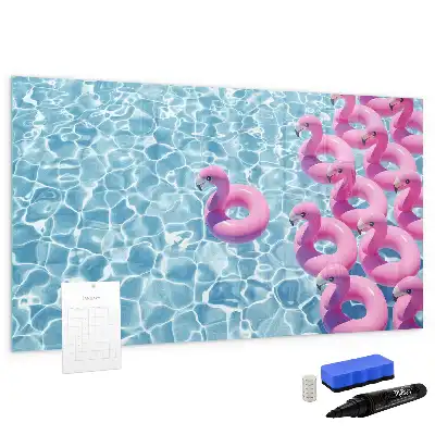 Beschrijfbaar glazen magneetbord met design opblaasbare flamingo's