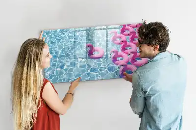 Beschrijfbaar glazen magneetbord met design opblaasbare flamingo's