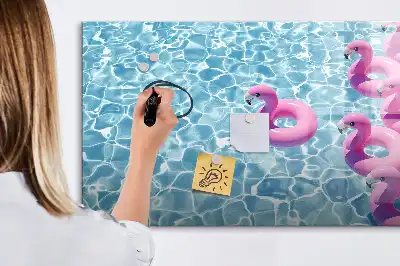 Beschrijfbaar glazen magneetbord met design opblaasbare flamingo's