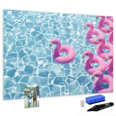 Beschrijfbaar glazen magneetbord met design opblaasbare flamingo's