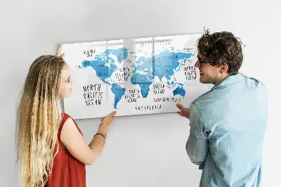 Magnetisch glazen schrijfbord met blauwe wereldkaart
