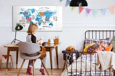 Magnetisch glazen schrijfbord met blauwe wereldkaart