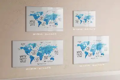 Magnetisch glazen schrijfbord met blauwe wereldkaart