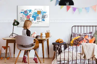 Magnetisch glazen schrijfbord met blauwe wereldkaart
