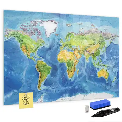 Glazen magneetbord wereldkaart beschrijfbaar designbord