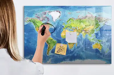 Glazen magneetbord wereldkaart beschrijfbaar designbord