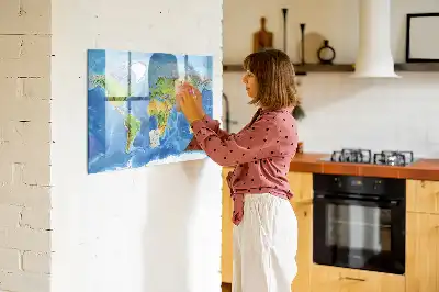 Glazen magneetbord wereldkaart beschrijfbaar designbord