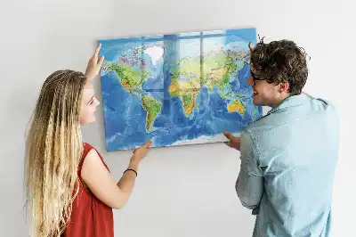 Glazen magneetbord wereldkaart beschrijfbaar designbord