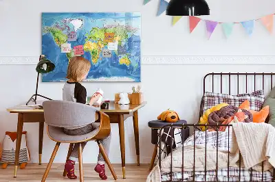 Glazen magneetbord wereldkaart beschrijfbaar designbord