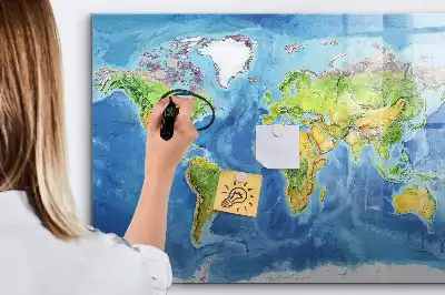 Glazen magneetbord wereldkaart beschrijfbaar designbord