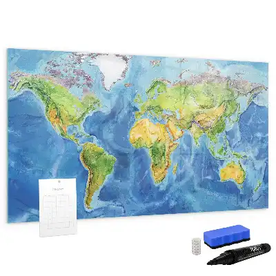 Glazen magneetbord wereldkaart beschrijfbaar designbord