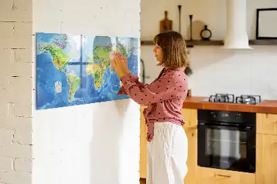 Glazen magneetbord wereldkaart beschrijfbaar designbord