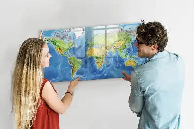 Glazen magneetbord wereldkaart beschrijfbaar designbord