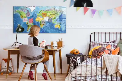 Glazen magneetbord wereldkaart beschrijfbaar designbord