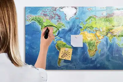 Glazen magneetbord wereldkaart beschrijfbaar designbord