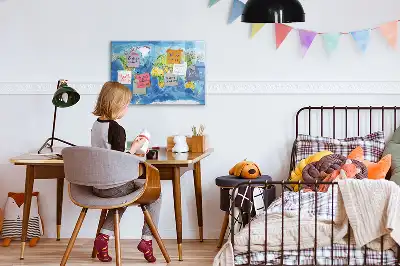 Glazen magneetbord wereldkaart beschrijfbaar designbord