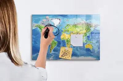Glazen magneetbord wereldkaart beschrijfbaar designbord