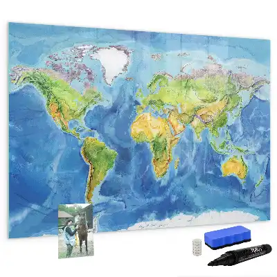 Glazen magneetbord wereldkaart beschrijfbaar designbord