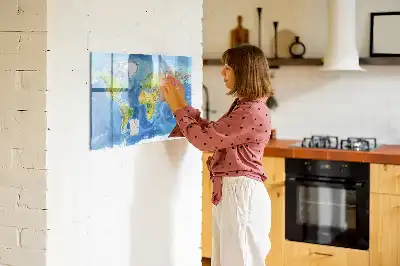 Glazen magneetbord wereldkaart beschrijfbaar designbord