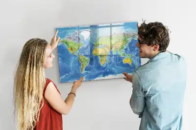 Glazen magneetbord wereldkaart beschrijfbaar designbord
