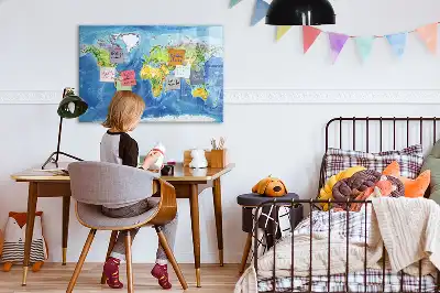 Glazen magneetbord wereldkaart beschrijfbaar designbord