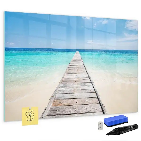 Magnetisch glazen schrijfbord voor notities en foto's met tropisch eiland