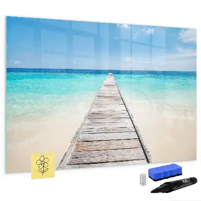 Magnetisch glazen schrijfbord voor notities en foto's met tropisch eiland