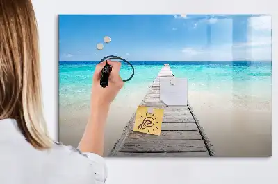 Magnetisch glazen schrijfbord voor notities en foto's met tropisch eiland