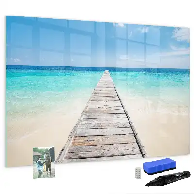 Magnetisch glazen schrijfbord voor notities en foto's met tropisch eiland