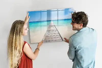 Magnetisch glazen schrijfbord voor notities en foto's met tropisch eiland