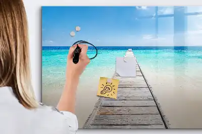 Magnetisch glazen schrijfbord voor notities en foto's met tropisch eiland