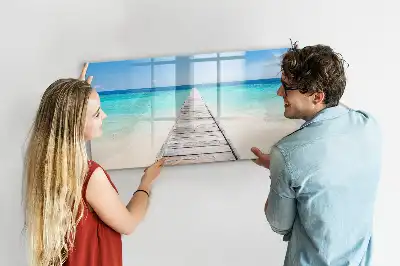 Magnetisch glazen schrijfbord voor notities en foto's met tropisch eiland