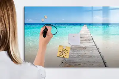 Magnetisch glazen schrijfbord voor notities en foto's met tropisch eiland