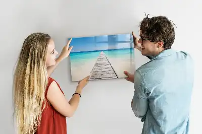 Magnetisch glazen schrijfbord voor notities en foto's met tropisch eiland
