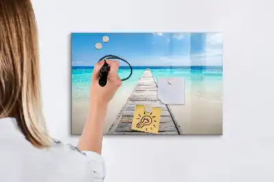 Magnetisch glazen schrijfbord voor notities en foto's met tropisch eiland