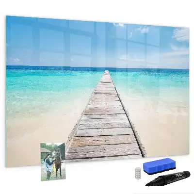 Magnetisch glazen schrijfbord voor notities en foto's met tropisch eiland