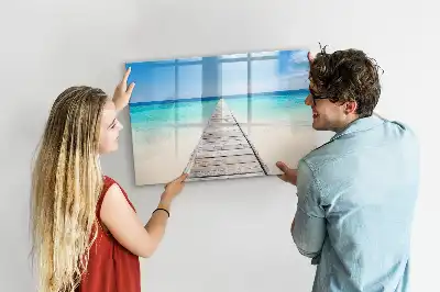 Magnetisch glazen schrijfbord voor notities en foto's met tropisch eiland