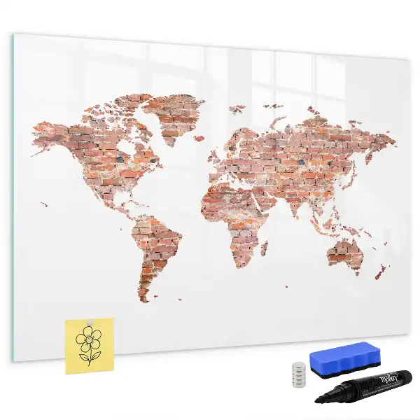 Magnetisch glazen memobord met print van een oude kaart op baksteen