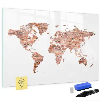 Magnetisch glazen memobord met print van een oude kaart op baksteen