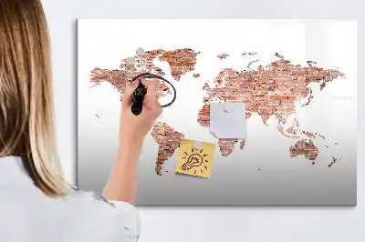 Magnetisch glazen memobord met print van een oude kaart op baksteen