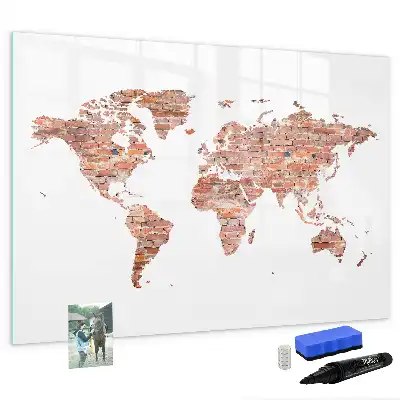 Magnetisch glazen memobord met print van een oude kaart op baksteen