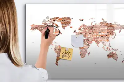Magnetisch glazen memobord met print van een oude kaart op baksteen
