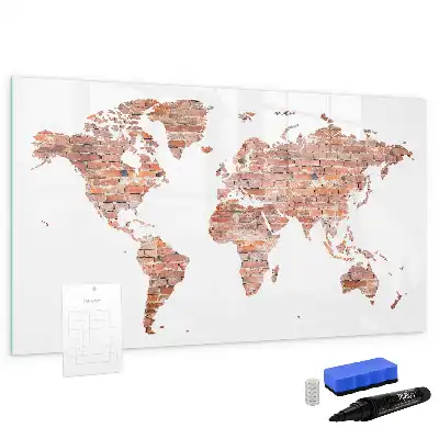 Magnetisch glazen memobord met print van een oude kaart op baksteen