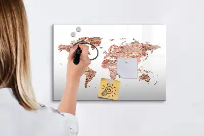 Magnetisch glazen memobord met print van een oude kaart op baksteen