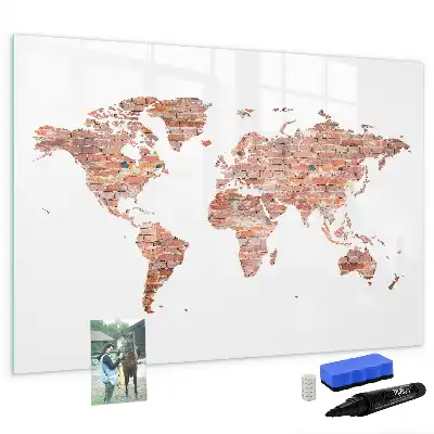 Magnetisch glazen memobord met print van een oude kaart op baksteen
