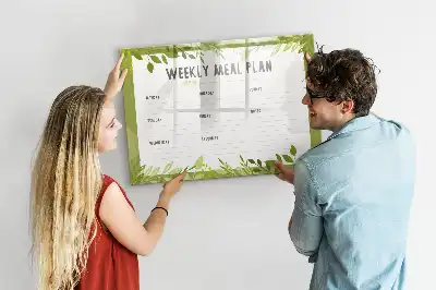 Beschrijfbaar glazen magneetbord met wekelijks menu opdruk