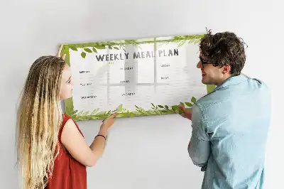 Beschrijfbaar glazen magneetbord met wekelijks menu opdruk